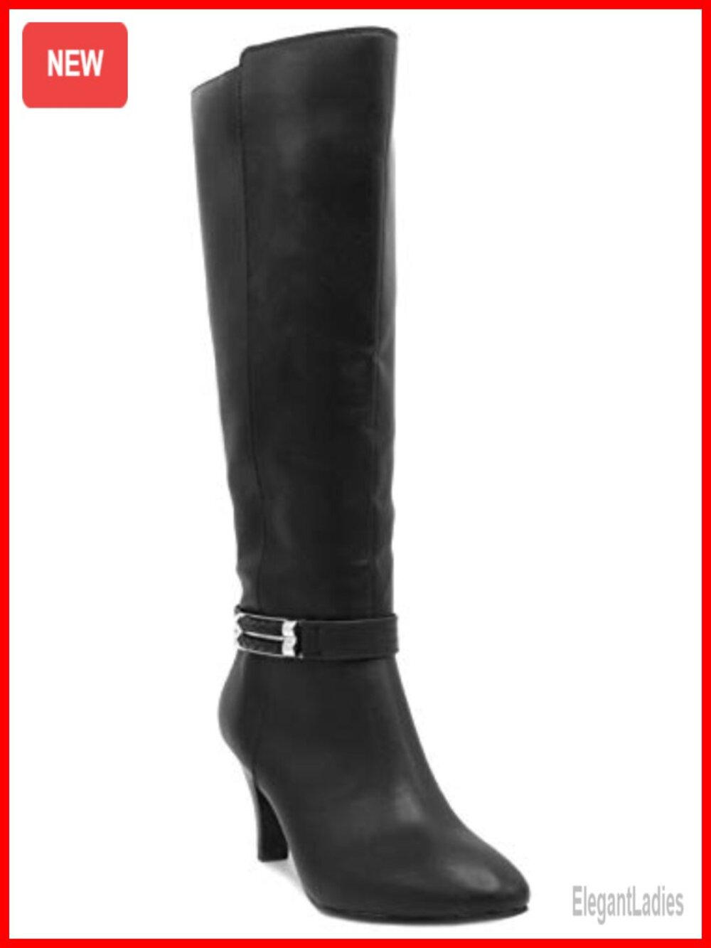 Mid Heel Knee High Dress Boots with Fashion Buckle